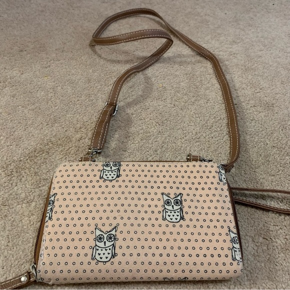 Unionbay Womens Owl Print Beige Crossbody Wallet Bag - Picture 2 of 9